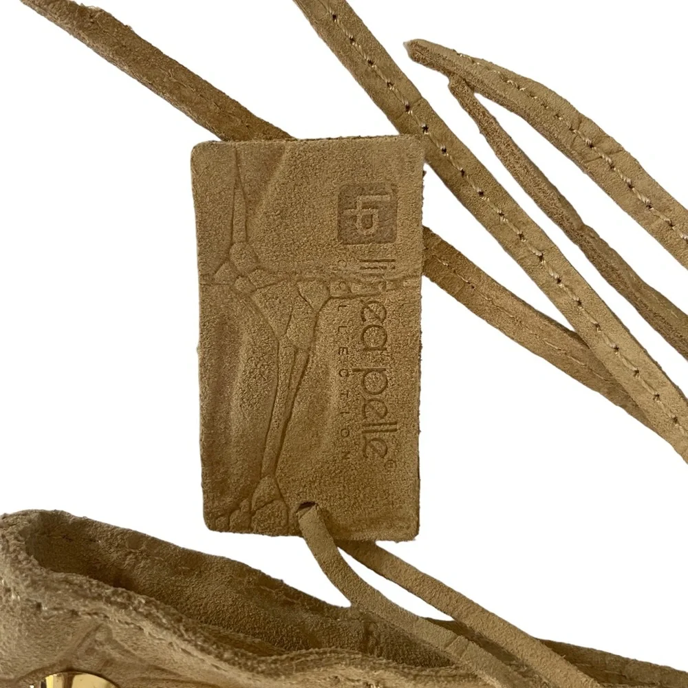 Linea Pelle Designer Clutch Tan Suede Leather Animal Print Gold Studs Lined